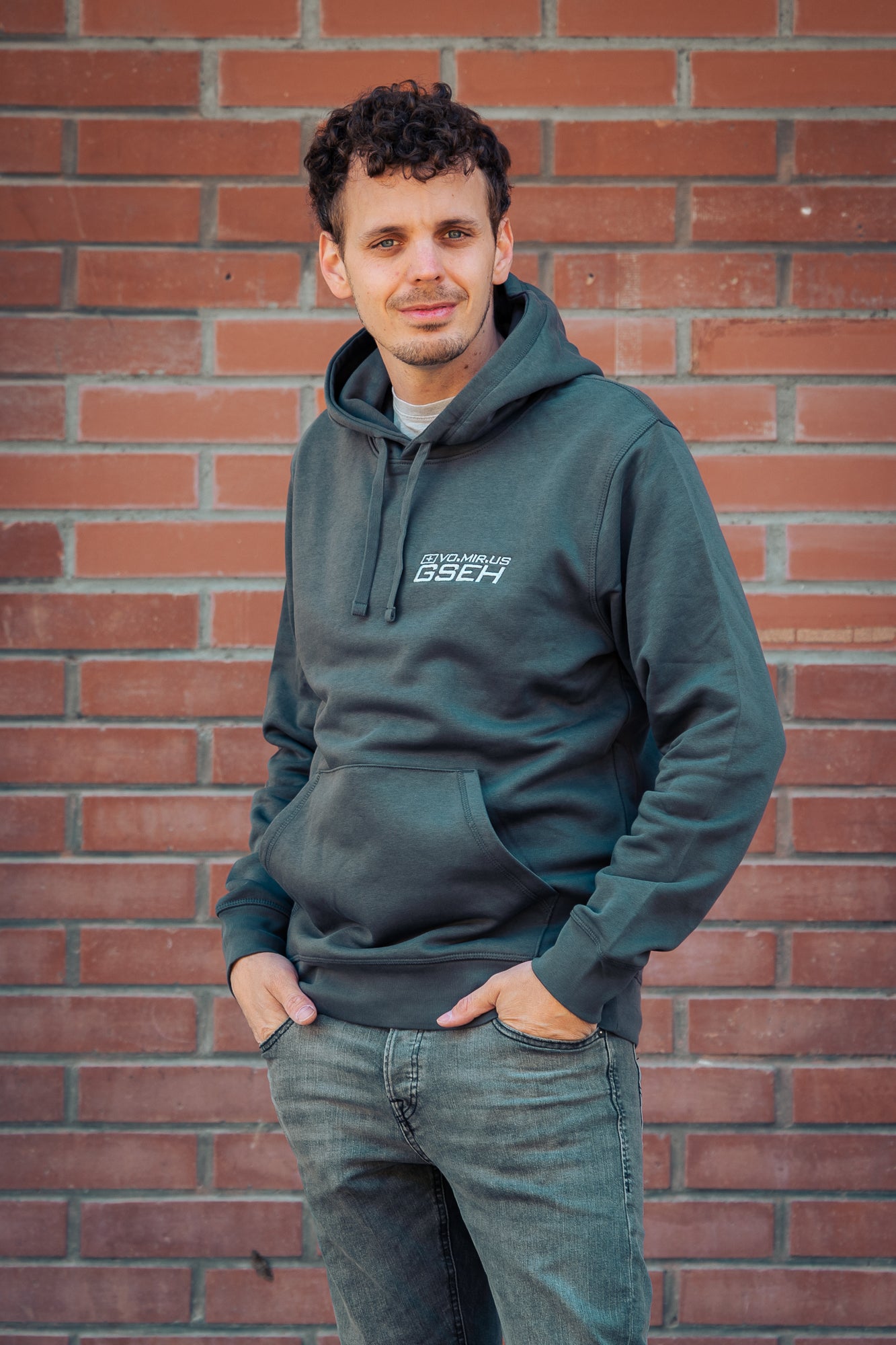 Hoodie mit Stick Grau